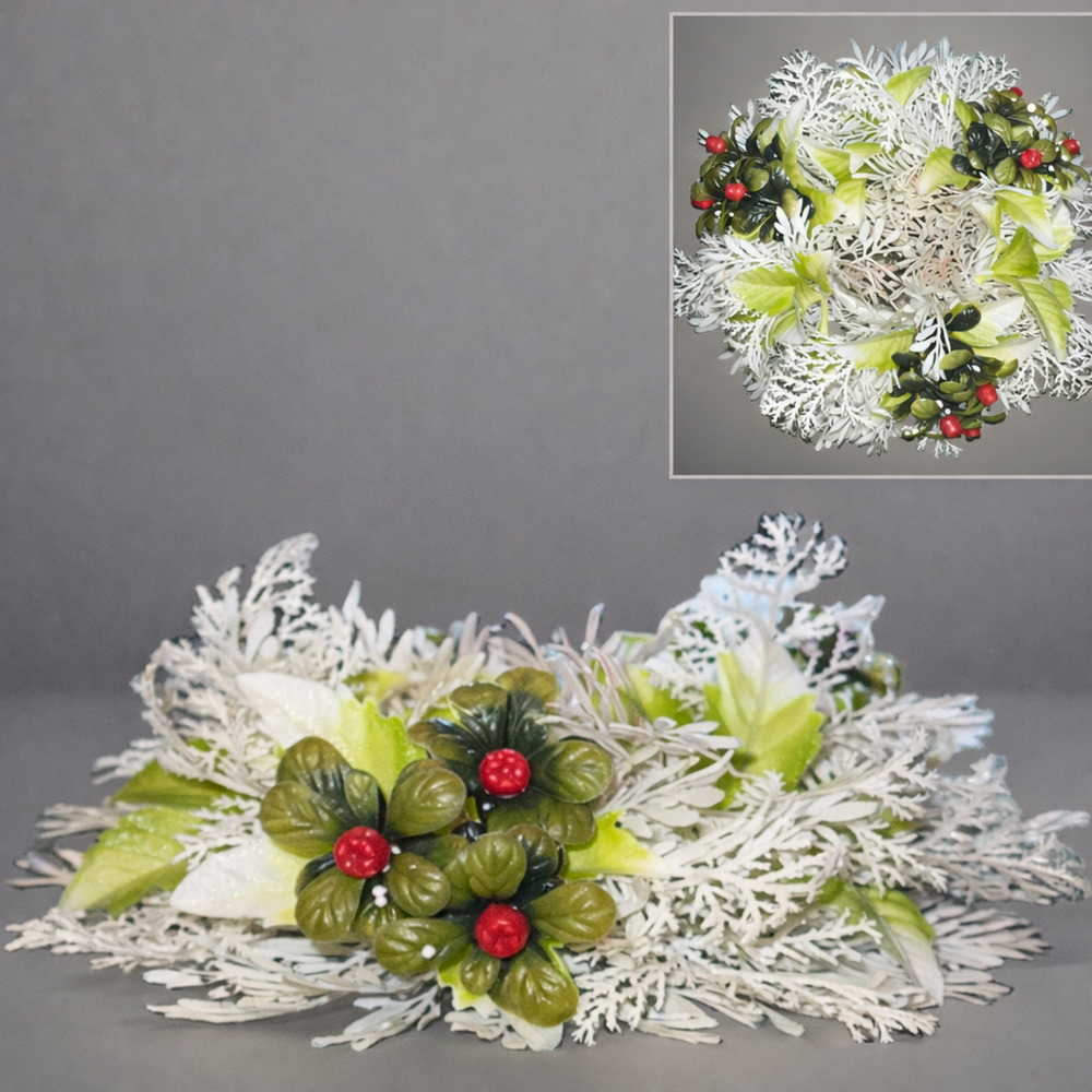 MCM Vtg Christmas Plastic Candle Ring 3.25" White Green Red Berry Holiday Decor